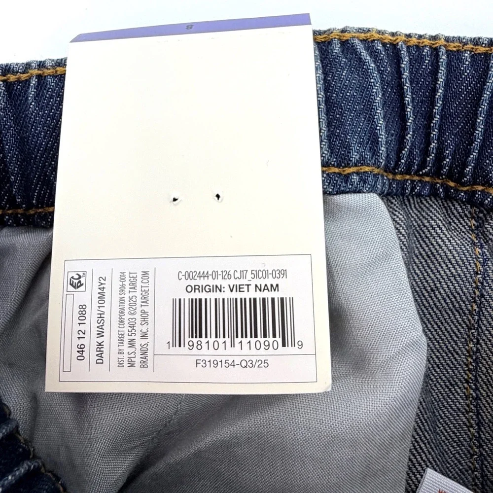 Cat‎ & Jack Straight Jeans Girls Size 8 Dark Wash NEW Flexible Drawstring Denim
